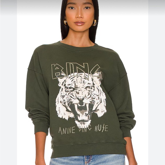 Anine Bing Tops - Anine Bing Tiger Muse Sweatshirt in Forest Green